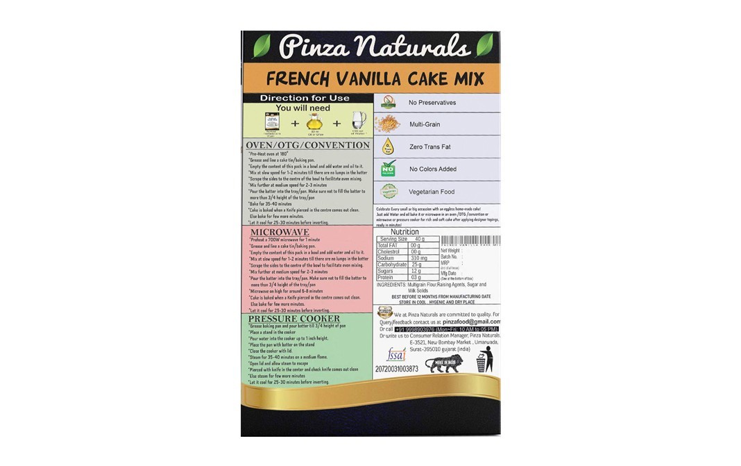 Pinza Naturals French Vanilla Cake Mix   Box  300 grams